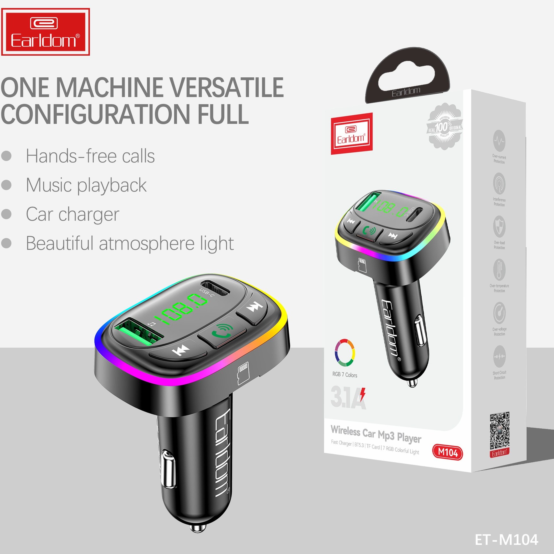 شارژر فندکی + FM Player بلوتوثی Earldom ET-M104