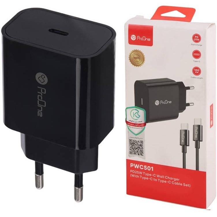 شارژر دیواری پرووان مدل PWC501 به همراه کابل USB-C مشکی