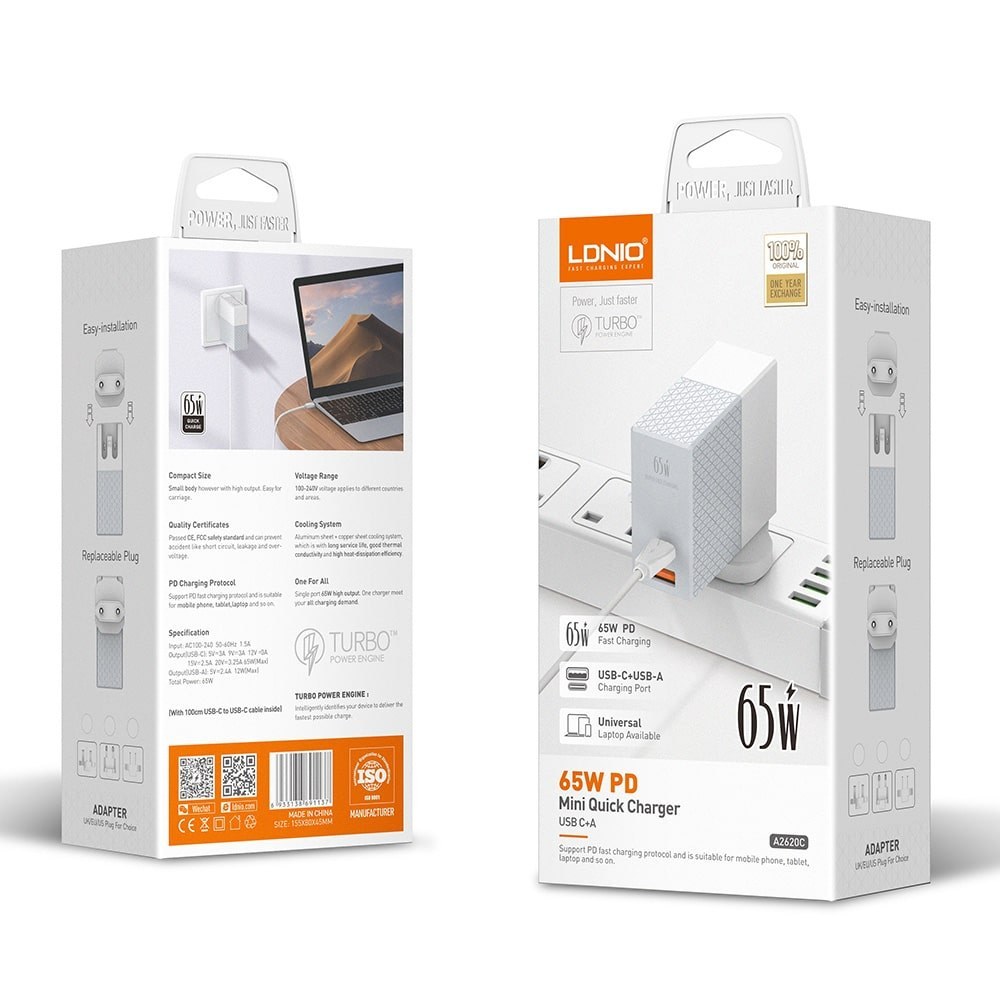 شارژر دیواری 65 وات الدینیو A2620C